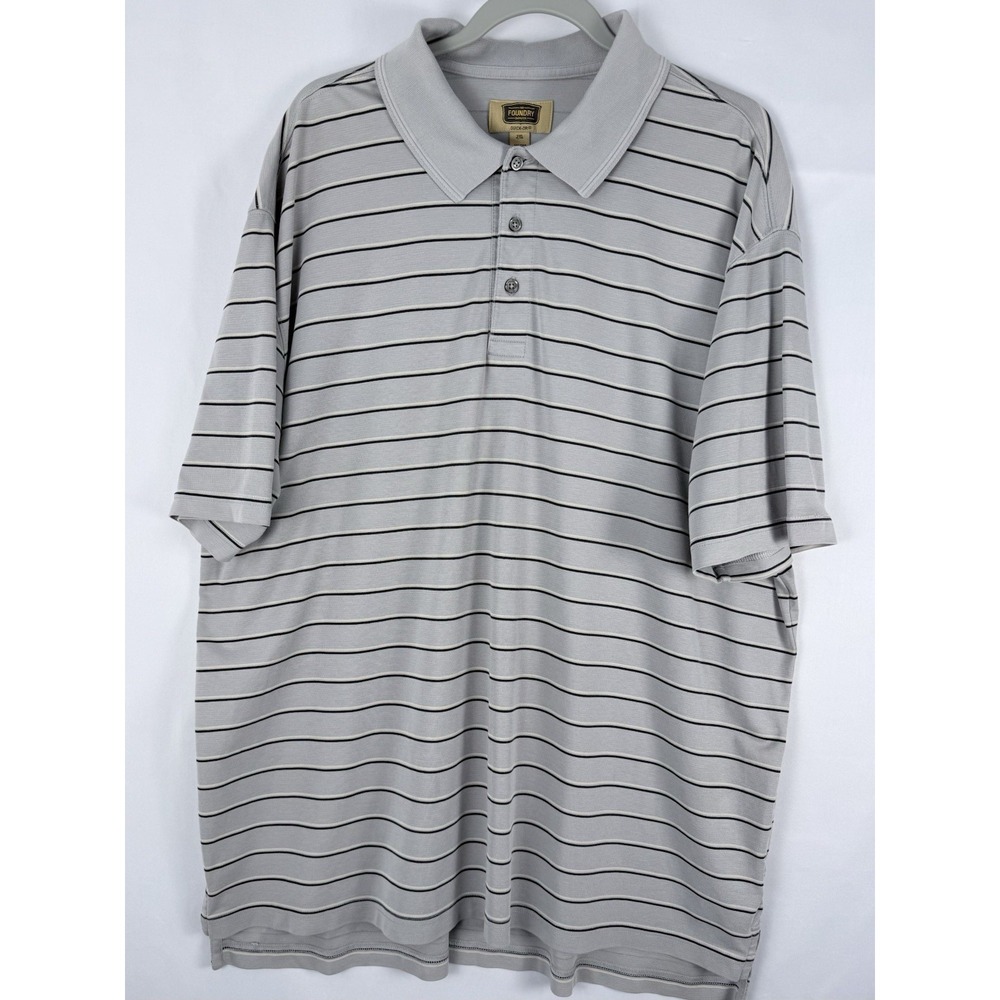 Foundry Supply Co Men's 2XL Gray Stripe Quick Dry Polo Shirt Performance Golf